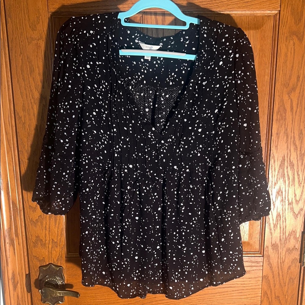Black Polka Dot V-Neck Women’s Blouse